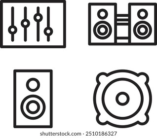 Volume icon vector. Loudspeaker icon vector Simple illustration of play music stereo system Personal computer component icon. Neon sound waves. set of audio musical instruments on transparent .