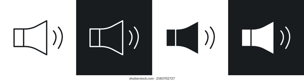 Volume icons collection in black and white filled and line versions