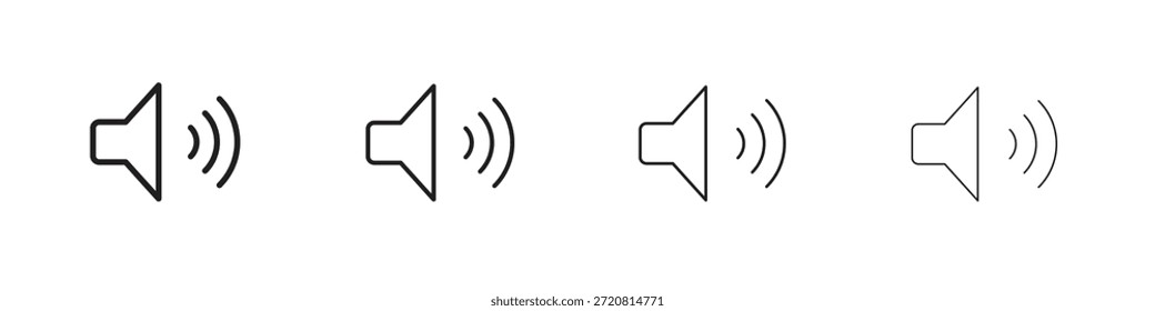 Iconos de volumen delinean el diseño de Vector negro. Línea con trazo editable.
