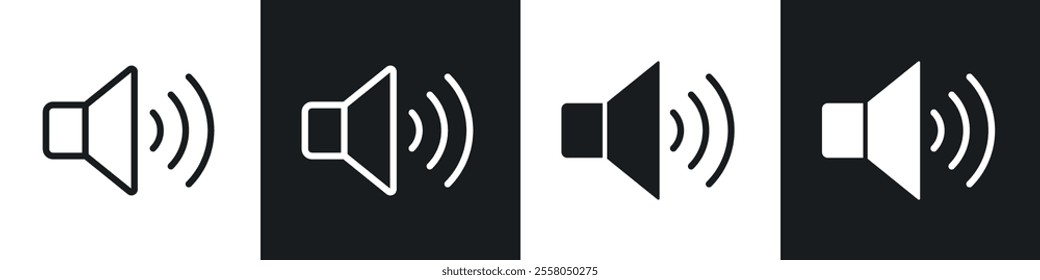 Volume icons pack in black and white filled and outlined versions.