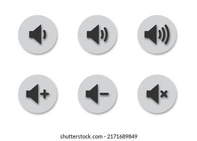 Volume icons. Round buttons with shadows. Sound icons. Flat vector illustration.