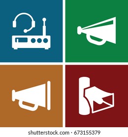 Volume icons set. set of 4 volume filled icons such as megaphone, volume