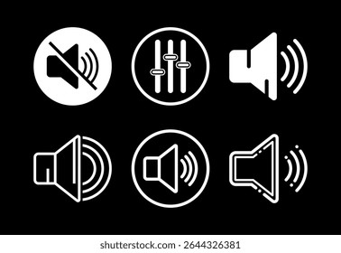 Volume icons set design, Sound icon for apps and websites white on black background