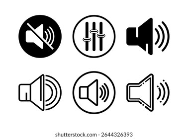Ícones de volume definir design, Ícone de som para aplicativos e sites preto no fundo branco