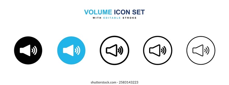 Volume icons vector collection in black and blue colors on white background