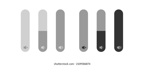 Volume indicator in light and dark versions, vector icons set. Created for applications, level visualization