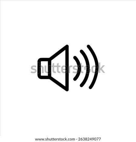 A volume up interface icon, showing a speaker symbol with expanding sound waves. Represents increasing sound level. Isolated on a white background.