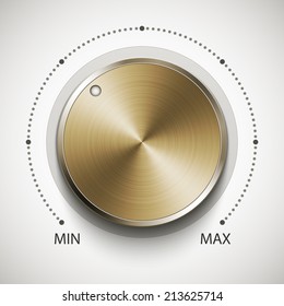 Volume knob with gold texture, realistic vector illustration