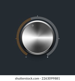 Volume Knob. Metallic Button isolated on gradient mesh background. Vector illustration. Realistic volume knob with metal texture and gradient scale