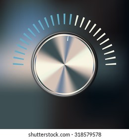 Volume Knob. Metallic Button isolated on gradient mesh background. Vector illustration.