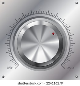 Volume knob with min max levels on steel plate 