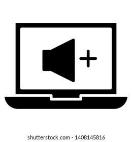 volume up laptop sound icon vector in black color