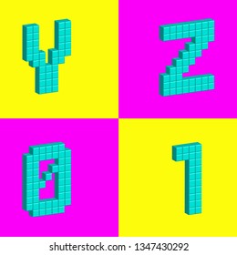 Volume letters from cubes. Alphabet. Vector drawing.
