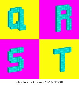 Volume letters from cubes. Alphabet. Vector drawing.
