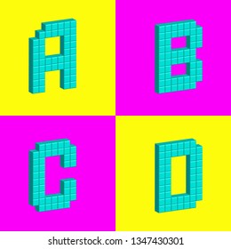 Volume letters from cubes. Alphabet. Vector drawing.
