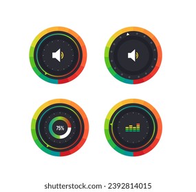 Volume level knob with round scale. Volume level handle. Vector illustration.