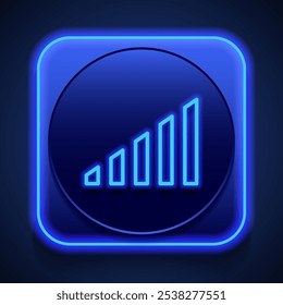 Volume levels simple icon vector. Flat design. Blue neon style on button. With shadow.ai