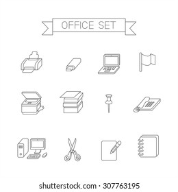 Volume linear isometric icons of office equipment topic. all stuff for you work, web, infographic, presentation and apps.