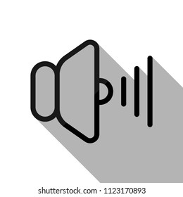 volume max icon. Black object with long shadow on white background