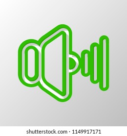 volume max icon. Paper style. Cut symbol with green bold contour on shape and simple shadow
