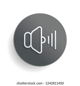 volume max icon. White paper symbol on gray round button or badge with shadow