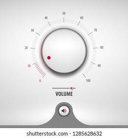 volume for media player containing: two audio app designs, volume control knob, 3d button, textured pattern, stainless steel background, eps10 vector illustration