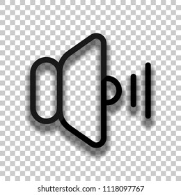 volume medium icon. Black glass icon with soft shadow on transparent background