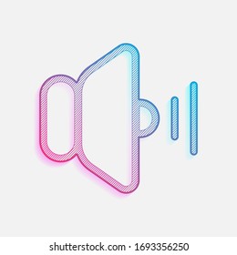 volume medium icon. Colored logo with diagonal lines and blue-red gradient. Neon graphic, light effect