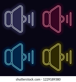 volume medium icon. Set of neon sign. Casino style on dark background. 