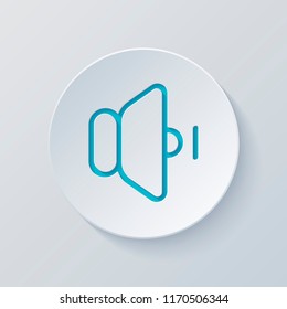 volume min icon. Cut circle with gray and blue layers. Paper style
