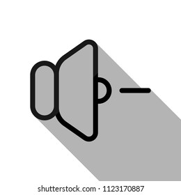 volume minus icon. Black object with long shadow on white background