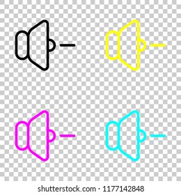 volume minus icon. Colored set of cmyk icons on transparent background