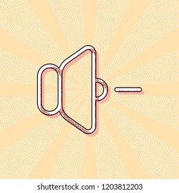 volume minus icon. Vintage retro typography with offset printing effect. Dots poster with comics pop art background