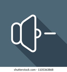 volume minus icon. White flat icon with long shadow on background