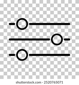 Ícone de controle de mixer de volume, botão de símbolo de som de filtro, alternar ilustração de vetor de sinal .