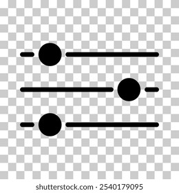 Ícone de controle de mixer de volume, botão de símbolo de som de filtro, alternar ilustração de vetor de sinal .