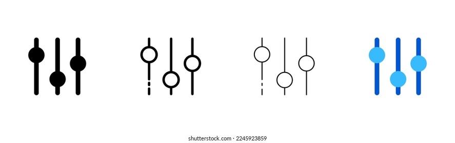 Volume mixer flat and line icon set. Buttons, controls, click, menu, pause, start, list, advanced, expand, hide, navigate, site, sort. design concept. Vector flat and black line icon set