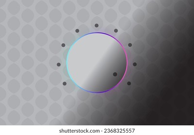 Volume music control knob icon on silver background, colorful circle neon light