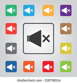 Volume mute colored vector icon set for web and mobile