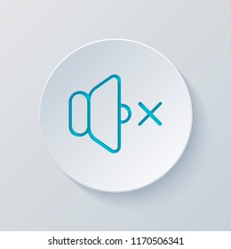 volume mute icon. Cut circle with gray and blue layers. Paper style
