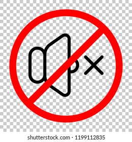 volume mute icon. Not allowed, black object in red warning sign with transparent background