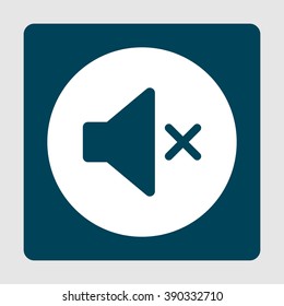 Volume mute icon, on white circle background surrounded by blue