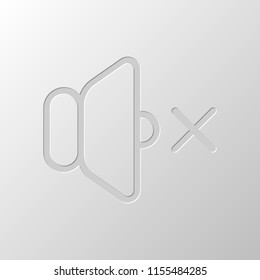 volume mute icon. Paper design. Cutted symbol. Pitted style