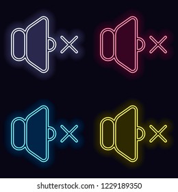 volume mute icon. Set of neon sign. Casino style on dark background. 