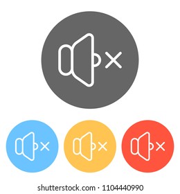 volume mute icon. Set of white icons on colored circles