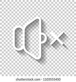 volume mute icon. White icon with shadow on transparent background