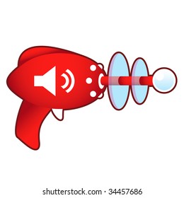 Volume or mute media player icon on laser raygun vector illustration in retro 1950's style.