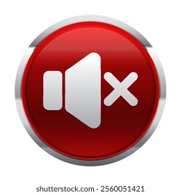 Volume mute red button, vector sign isolated