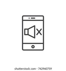 Volume mute smartphone line icon, outline vector sign, linear style pictogram isolated on white. Symbol, logo illustration. Editable stroke