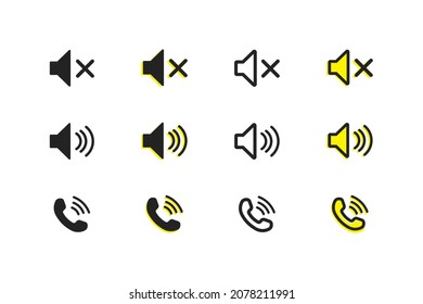 Volume, mute, sound, call phone symblos. Phone icon set. Symbol, logo illustration. Call icon vector. EPS10